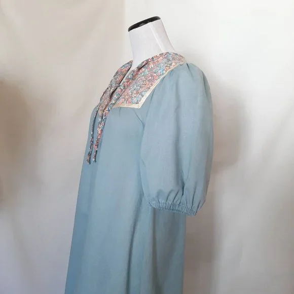 Vtg 70s Sky Blue Floral Yoke Ruffle Prairie Dress, Small - Picture 6 of 10